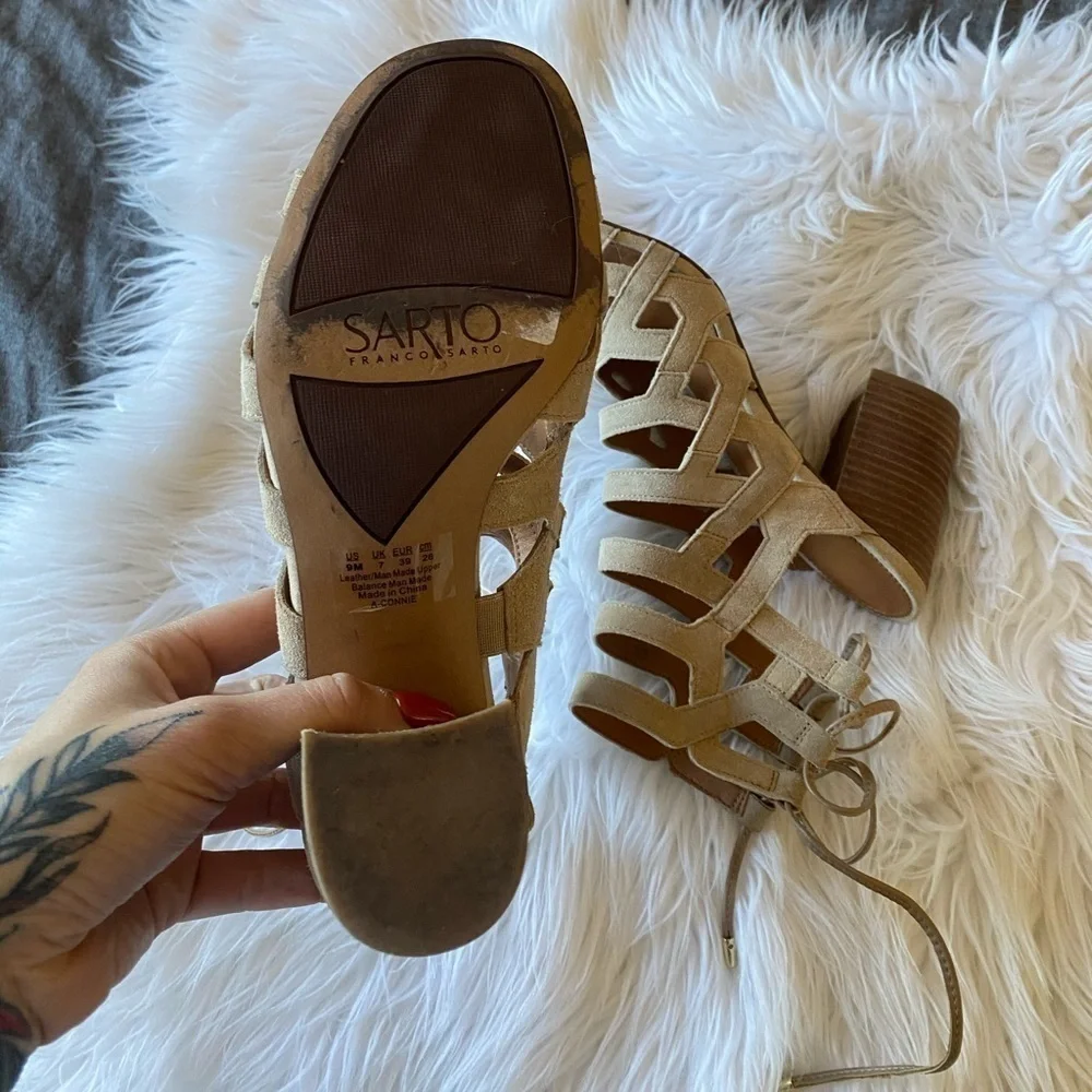 Franco Sarto/ Beige Suede Cage Connie Mules - Picture 5 of 7